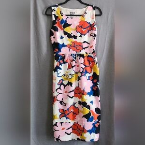 WHIT Pink and Red Sheath Dress Sleeveless Scoop Neck Midi